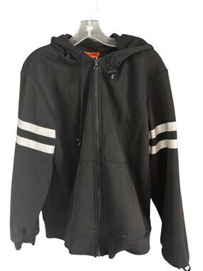 CornerStone Black Full Zip Hooded Sweatshirt Reflective Sleeve Stripes Medium